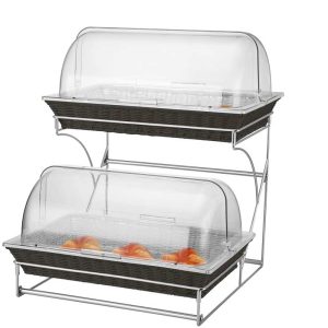 Display ställ med 2 st svarta brödkorgar GN 1/1 och roll-top lock, Patina